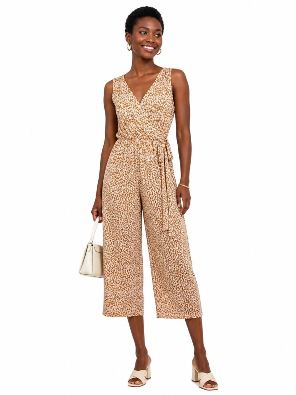 Kaileigh Ora Knit Crop Jumpsuit Orange Floral Summer Vacation Resort Size XS